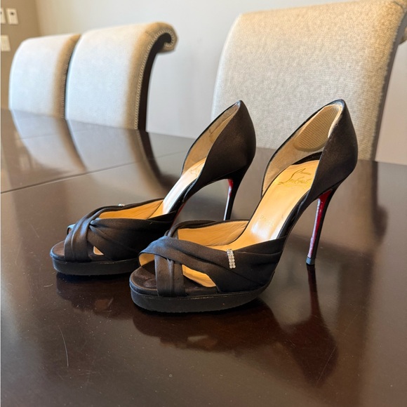 Christian Louboutin D’orsay tres Ophrahs Black Satin Heels - Picture 11 of 13